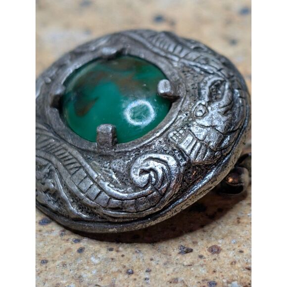 Vintage Miracle Brooch – Celtic Revival, Green Cabochon, UK-Made - Picture 6 of 7